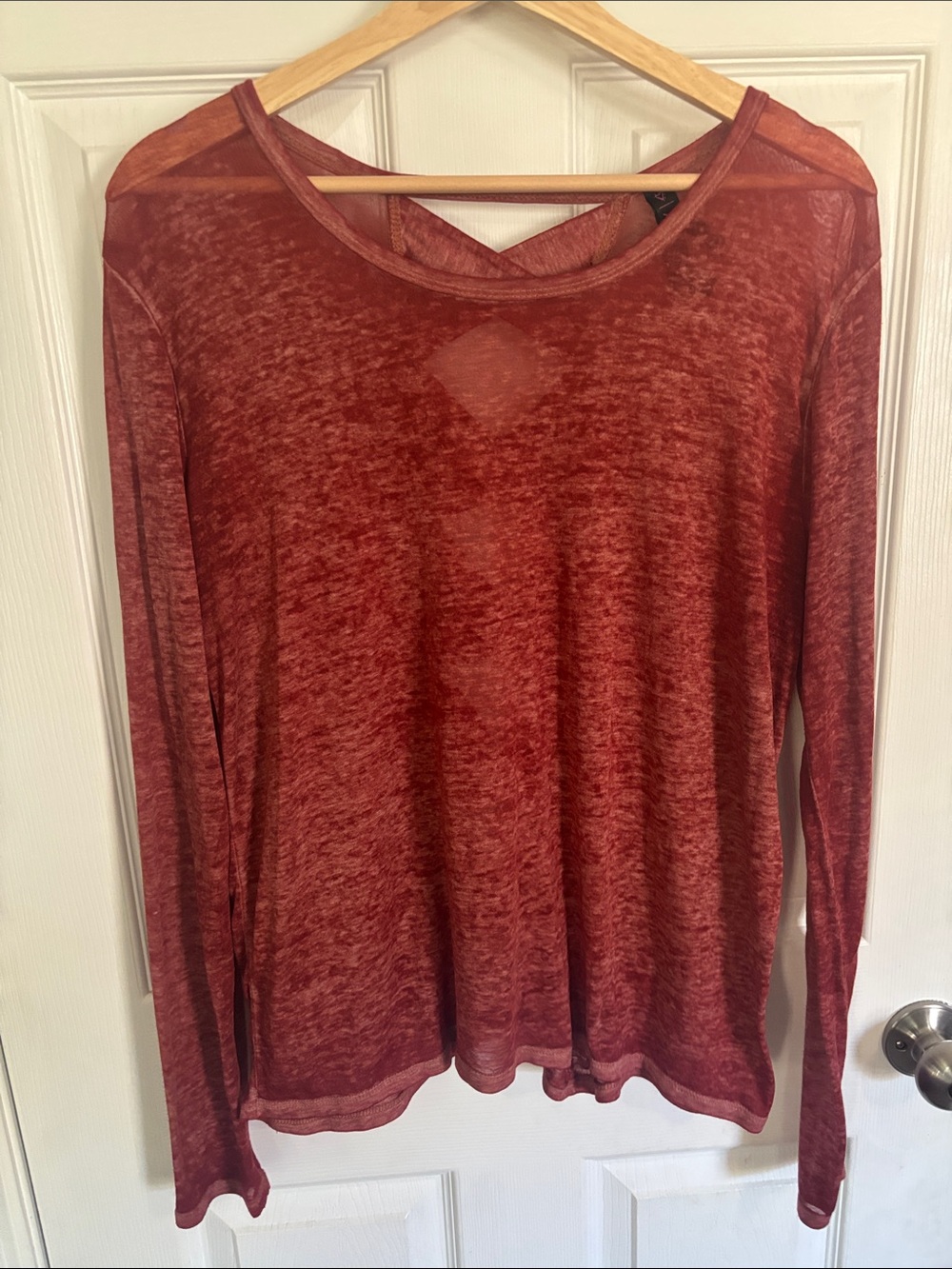 Betsey Johnson Rust Red Sheer Burnout Long Sleeve Top